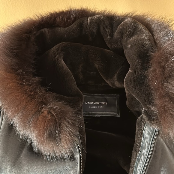 Plush lined leather jacket with fur trim hood - Picture 2 of 8